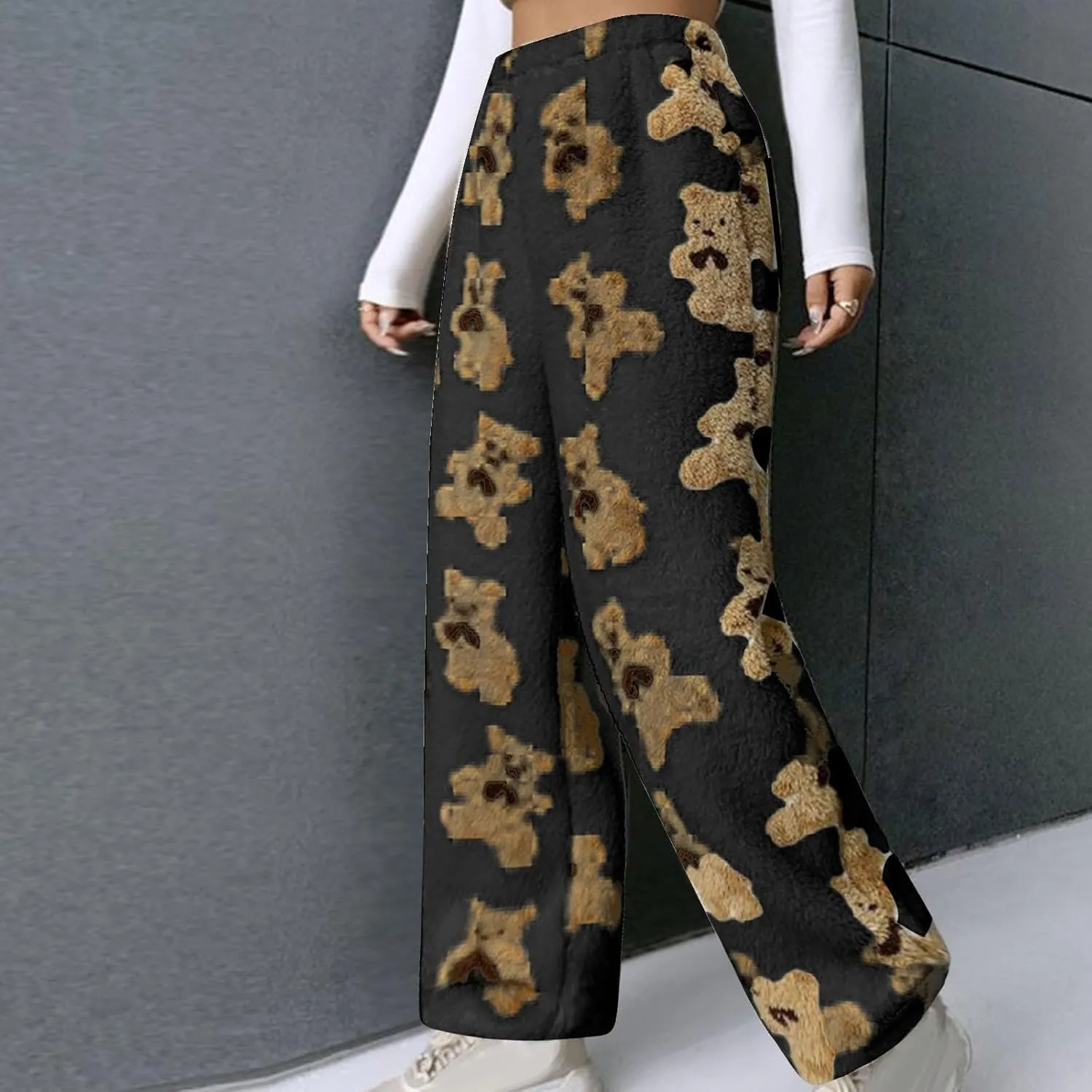 Womens Pants Pajamas Nightgowns for Women Fleece Lined Wool Flannel Cute Thermal Fuzzy Flare Wide Leg 2025