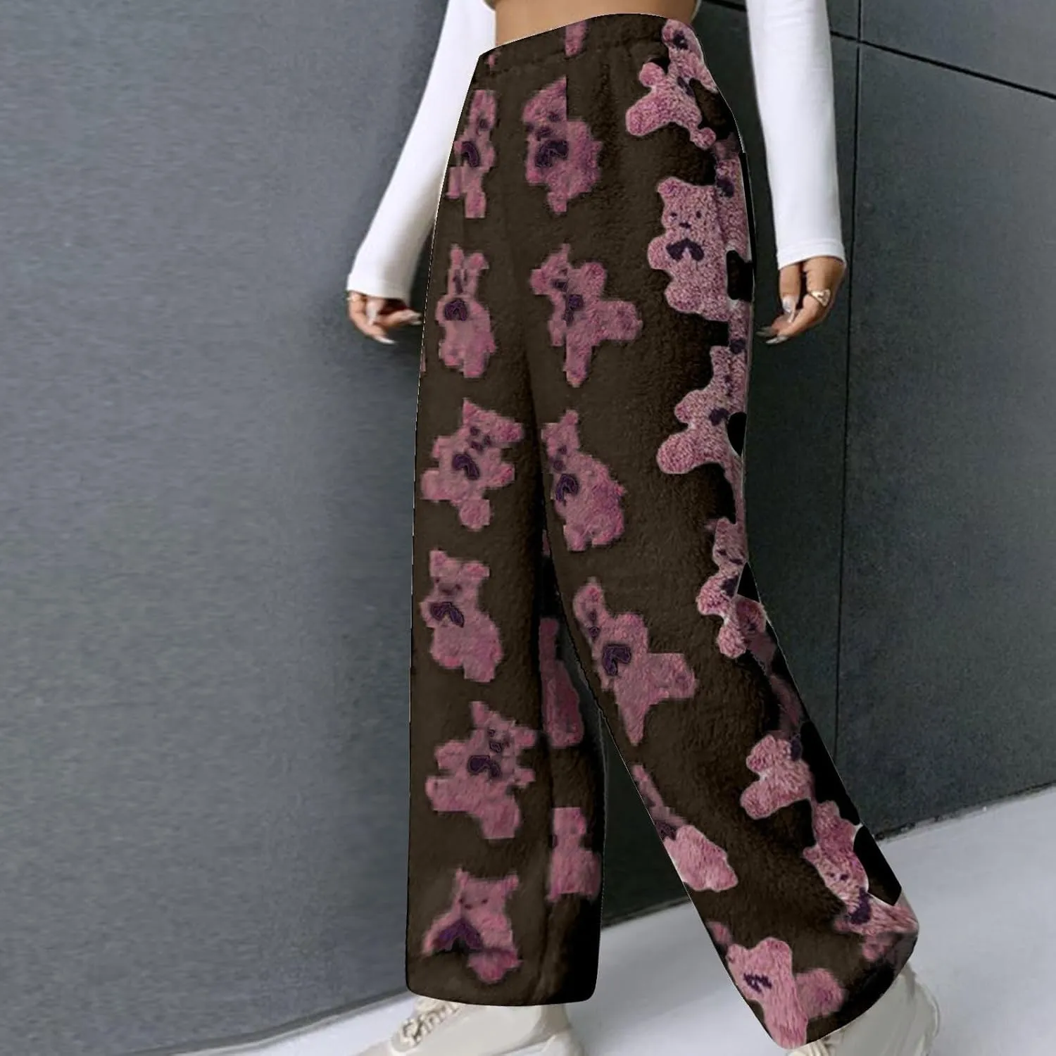 Womens Pants Pajamas Nightgowns for Women Fleece Lined Wool Flannel Cute Thermal Fuzzy Flare Wide Leg 2025
