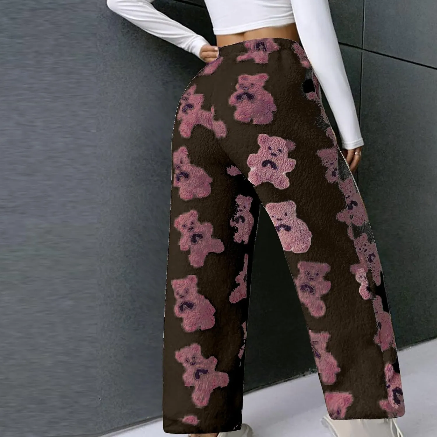 Womens Pants Pajamas Nightgowns for Women Fleece Lined Wool Flannel Cute Thermal Fuzzy Flare Wide Leg 2025