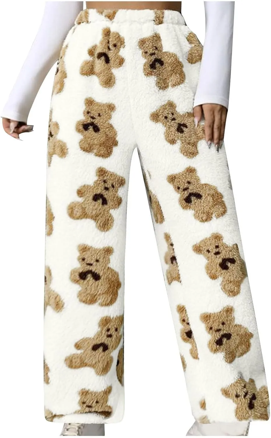 Womens Pants Pajamas Nightgowns for Women Fleece Lined Wool Flannel Cute Thermal Fuzzy Flare Wide Leg 2025