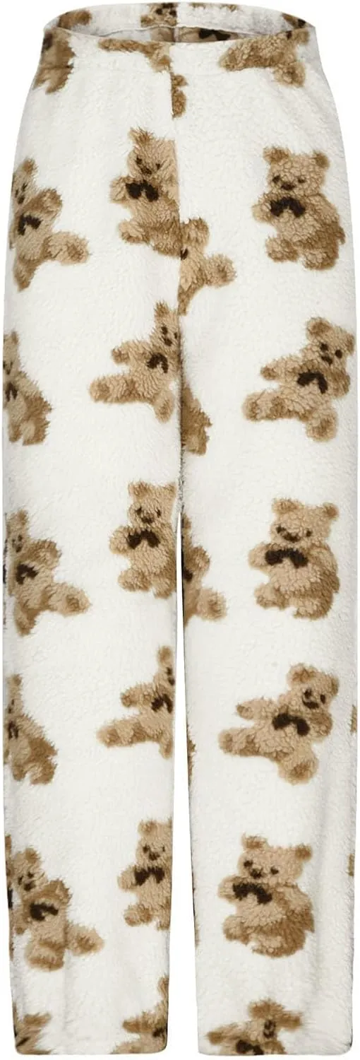 Womens Pants Pajamas Nightgowns for Women Fleece Lined Wool Flannel Cute Thermal Fuzzy Flare Wide Leg 2025