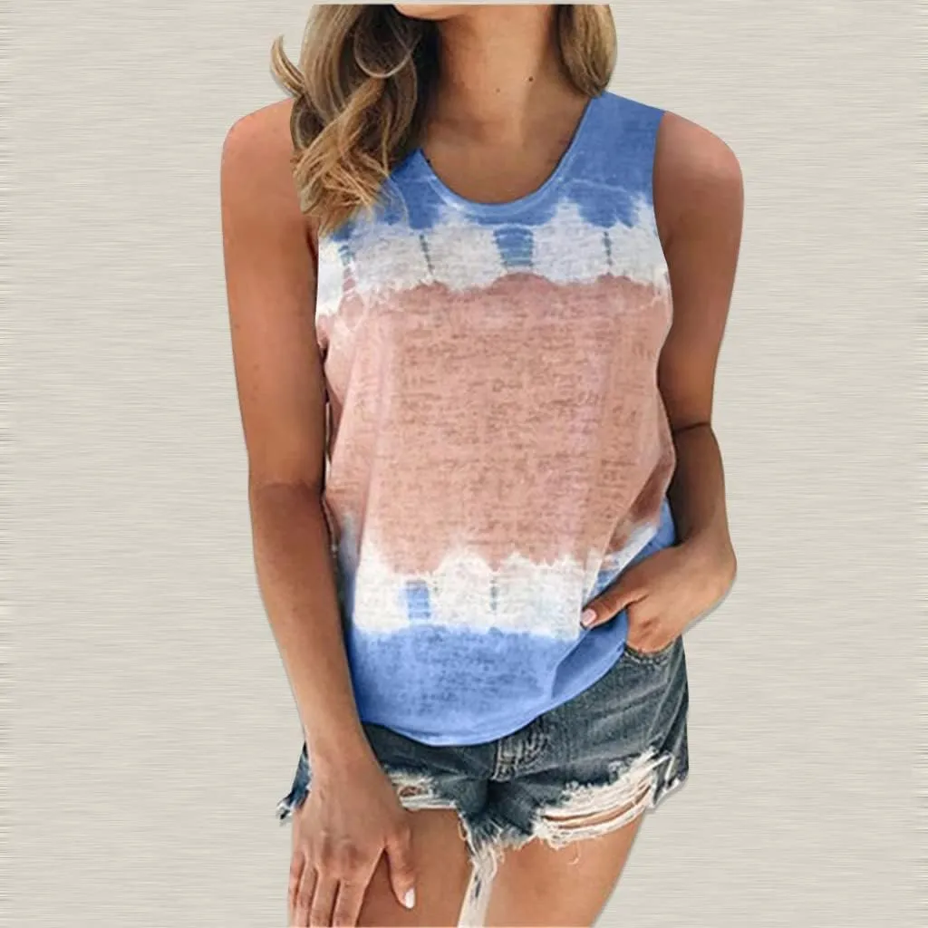 Womens Tank Tops Casual Flowy Printed Sleeveless Shirts Loose Summe Basic Tees Shirt Tie Dye Trendy Top for Leggings