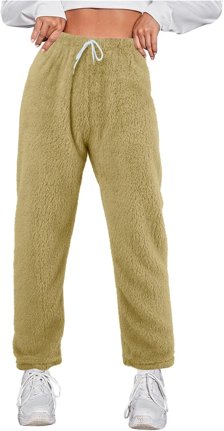 Womens Winter Thermal Fluffy Pajama Pants Coral Plush Thick Pajama Bottoms Lounge Sleepwear Flannel Pants