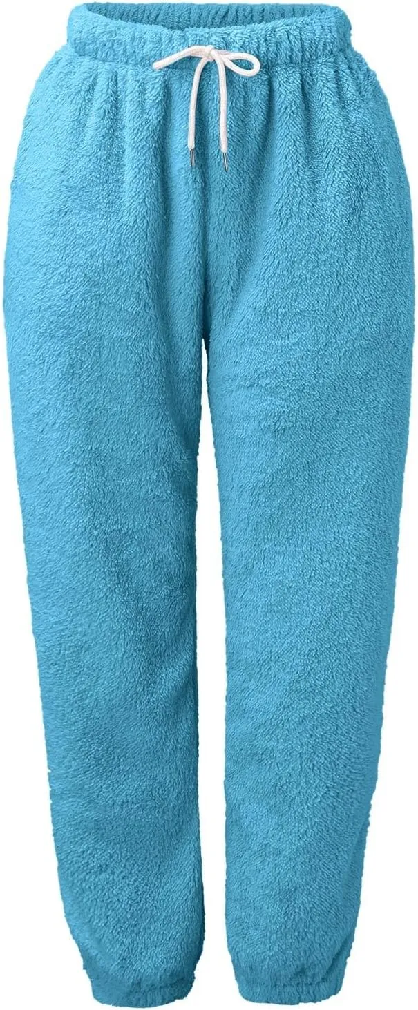 Womens Winter Thermal Fluffy Pajama Pants Coral Plush Thick Pajama Bottoms Lounge Sleepwear Flannel Pants