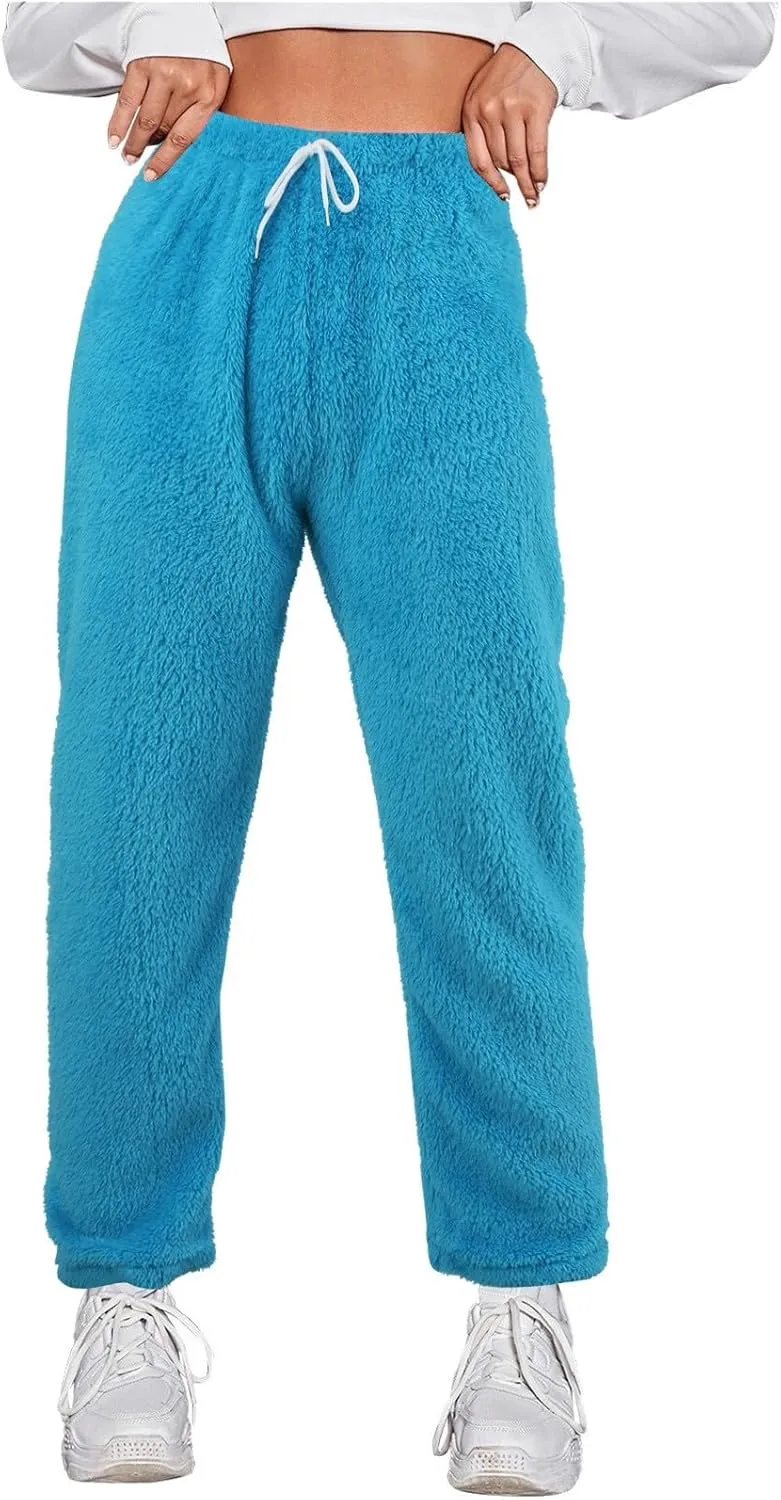 Womens Winter Thermal Fluffy Pajama Pants Coral Plush Thick Pajama Bottoms Lounge Sleepwear Flannel Pants