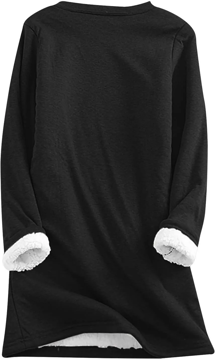 Women's Winter Warm Lounge Set 2 Piece Outfits Soft Fleece Lined Long Sleeve Tops and Pants Pajamas with Pocket