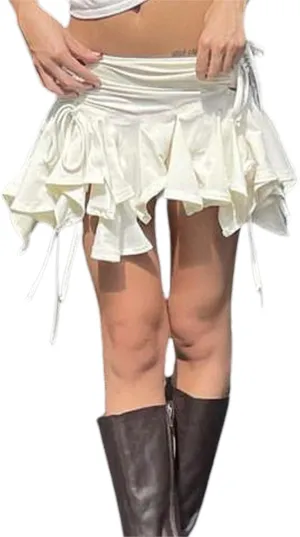 Womens Y2k Lace Ruffled Mini Skirt Sexy Flowy Frilly Short Fairy Skirts Low Rise Layered Pleated Micro Mini Skirts