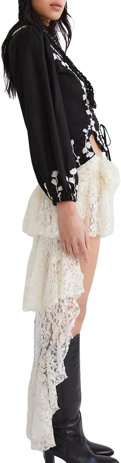 Womens Y2k Lace Ruffled Mini Skirt Sexy Flowy Frilly Short Fairy Skirts Low Rise Layered Pleated Micro Mini Skirts