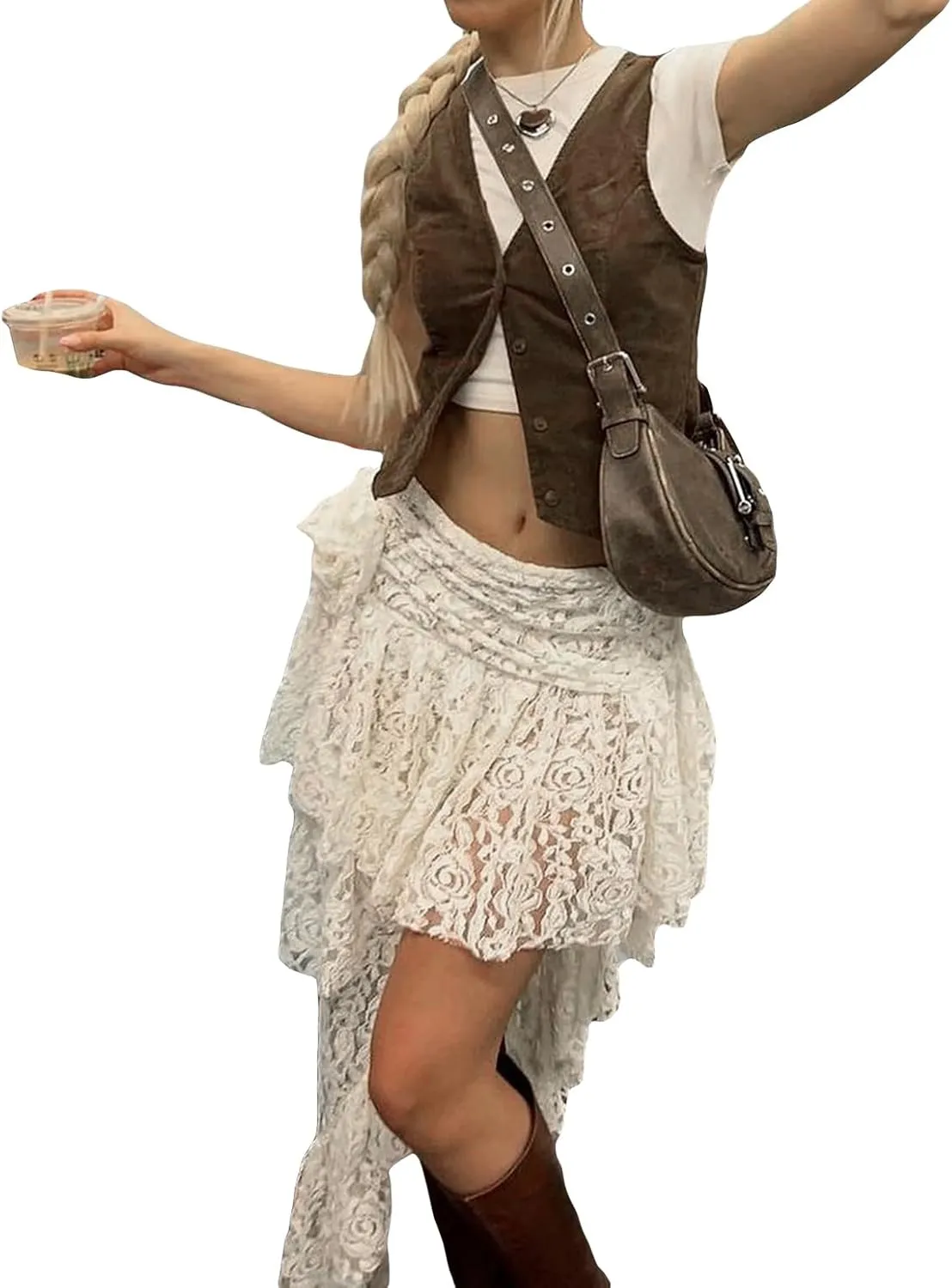 Womens Y2k Lace Ruffled Mini Skirt Sexy Flowy Frilly Short Fairy Skirts Low Rise Layered Pleated Micro Mini Skirts