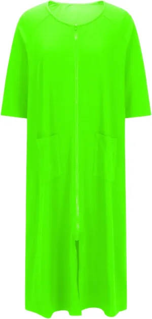 Xiaojmake Women's Zip Up Housecoat Zipper Front Robes Lightweight Short Sleeve Round Neck Loungewear Nightgowns with Pockets