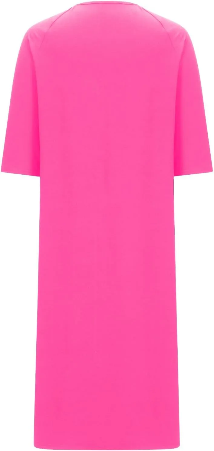 Xiaojmake Women's Zip Up Housecoat Zipper Front Robes Lightweight Short Sleeve Round Neck Loungewear Nightgowns with Pockets
