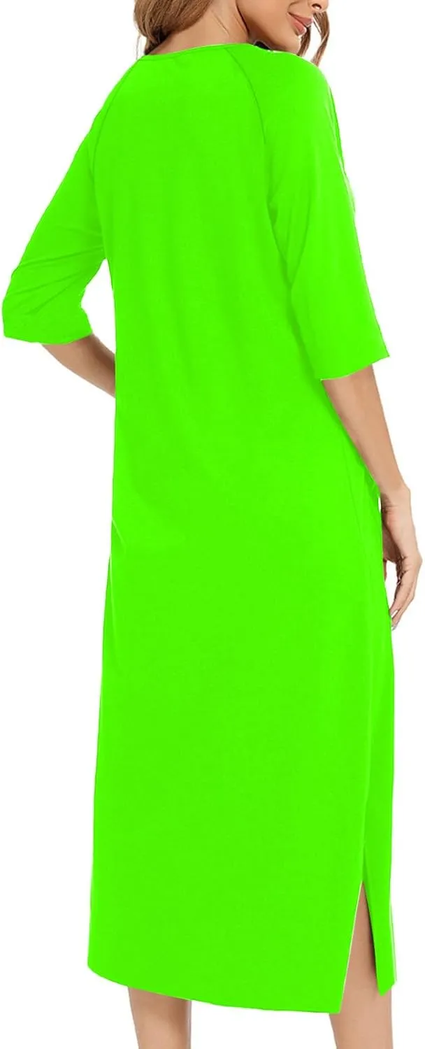Xiaojmake Women's Zip Up Housecoat Zipper Front Robes Lightweight Short Sleeve Round Neck Loungewear Nightgowns with Pockets