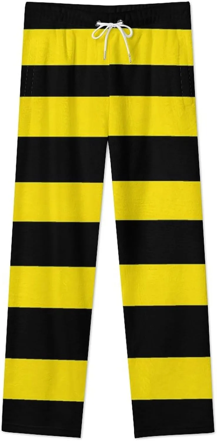 Yellow Black Striped Women's Pajama Pants Fleece Warm Pj Bottoms Sleepwear Lounge Pants Loungewear