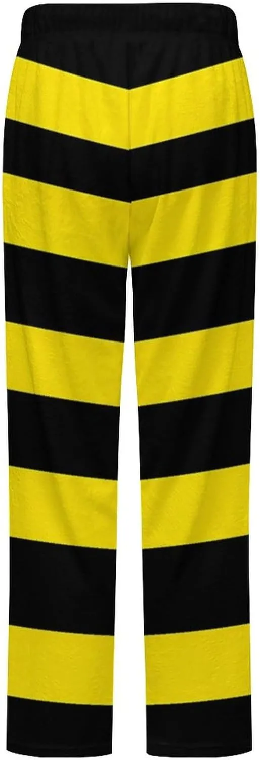 Yellow Black Striped Women's Pajama Pants Fleece Warm Pj Bottoms Sleepwear Lounge Pants Loungewear