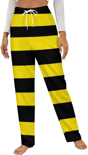 Yellow Black Striped Women's Pajama Pants Fleece Warm Pj Bottoms Sleepwear Lounge Pants Loungewear
