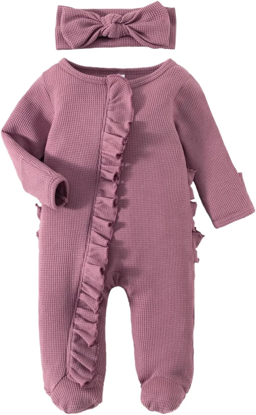 YINGISFITM Baby 3 6 Months Girl Clothes Newborn Onesie Ruffle Long Sleeve Ribbed Romper Jumpsuit One Piece Hospital Outfit