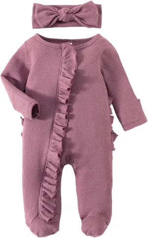 YINGISFITM Baby 3 6 Months Girl Clothes Newborn Onesie Ruffle Long Sleeve Ribbed Romper Jumpsuit One Piece Hospital Outfit