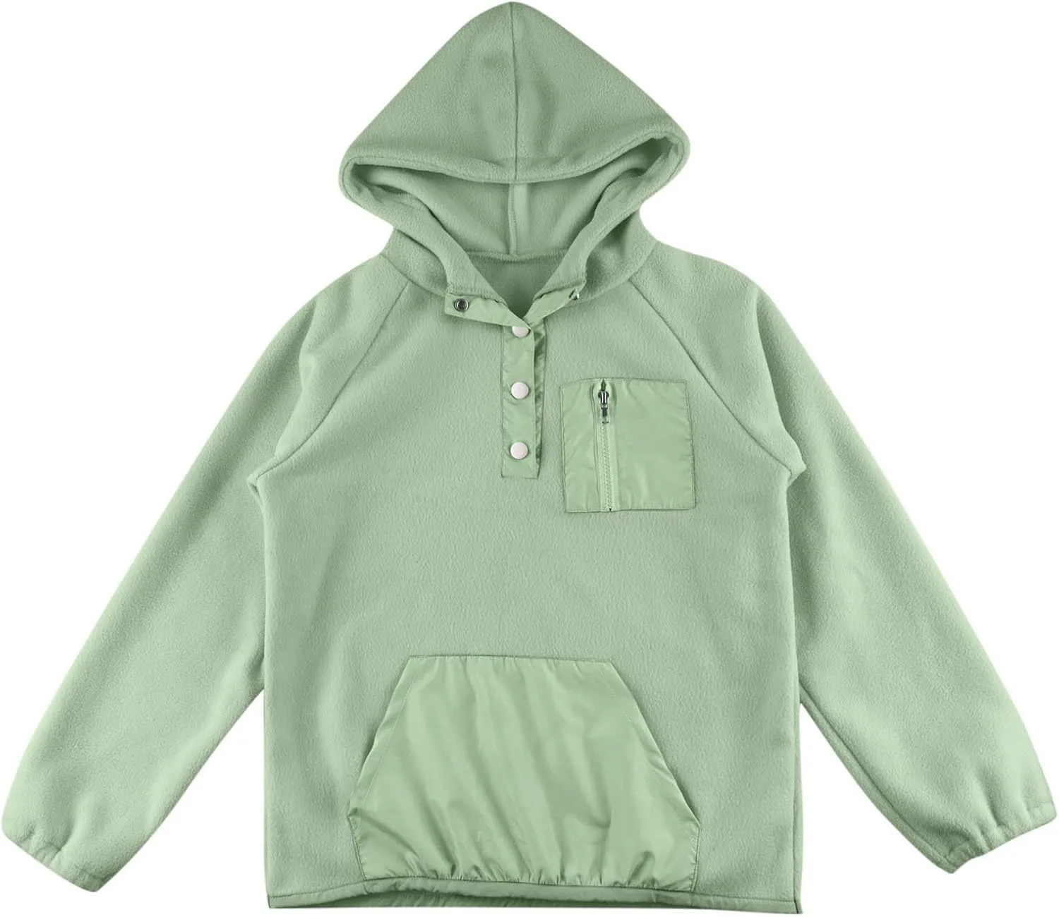 Youth Girls Color Block Hoodie Pullover Sweatshirt Top Button Brushed Fleece Hoodie Kids Hooded Sweatshirt with Pocket