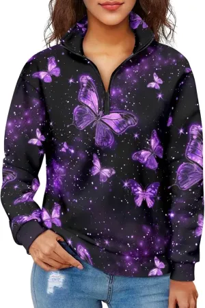 Ystardream Oversized Quarter Zip Sweatshirt Women Half Zip Hoodies Loose Fit