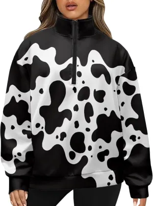 Ystardream Oversized Quarter Zip Sweatshirt Women Half Zip Hoodies S-3XL