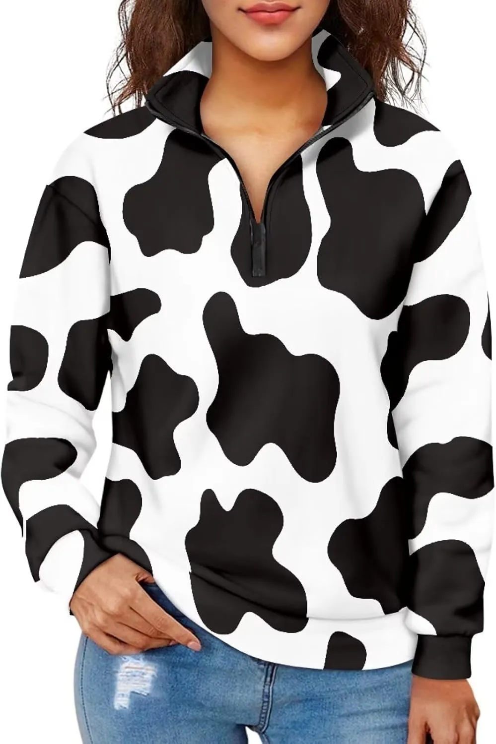 Ystardream Oversized Quarter Zip Sweatshirt Women Half Zip Hoodies S-3XL