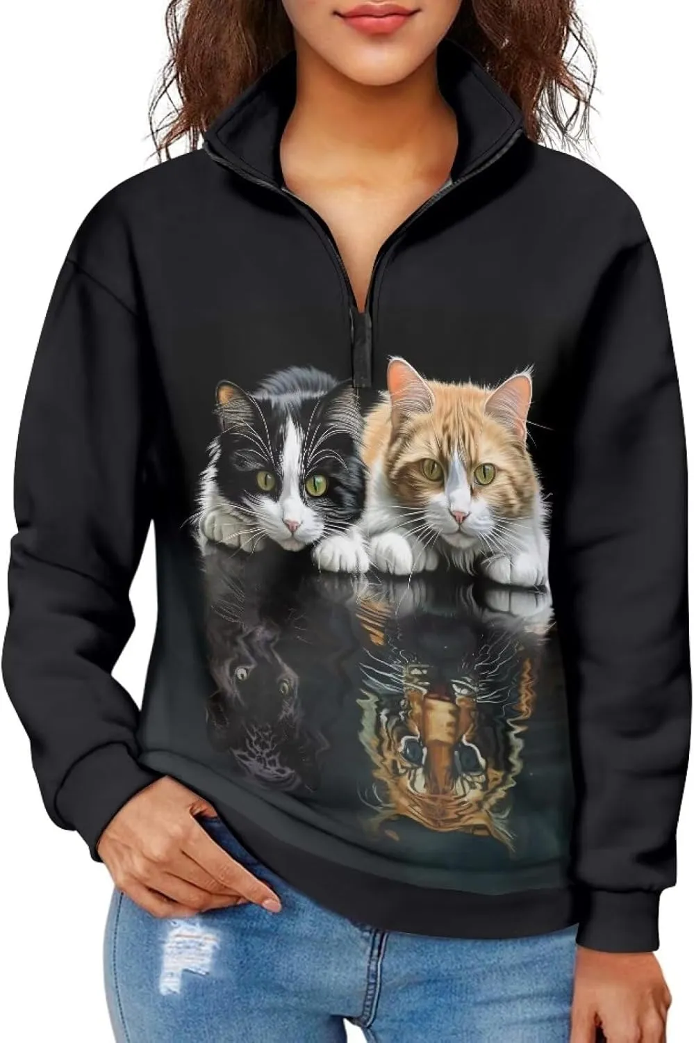 Ystardream Oversized Quarter Zip Sweatshirt Women Half Zip Hoodies S-3XL