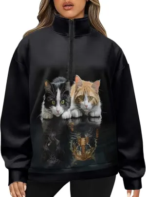 Ystardream Oversized Quarter Zip Sweatshirt Women Half Zip Hoodies S-3XL