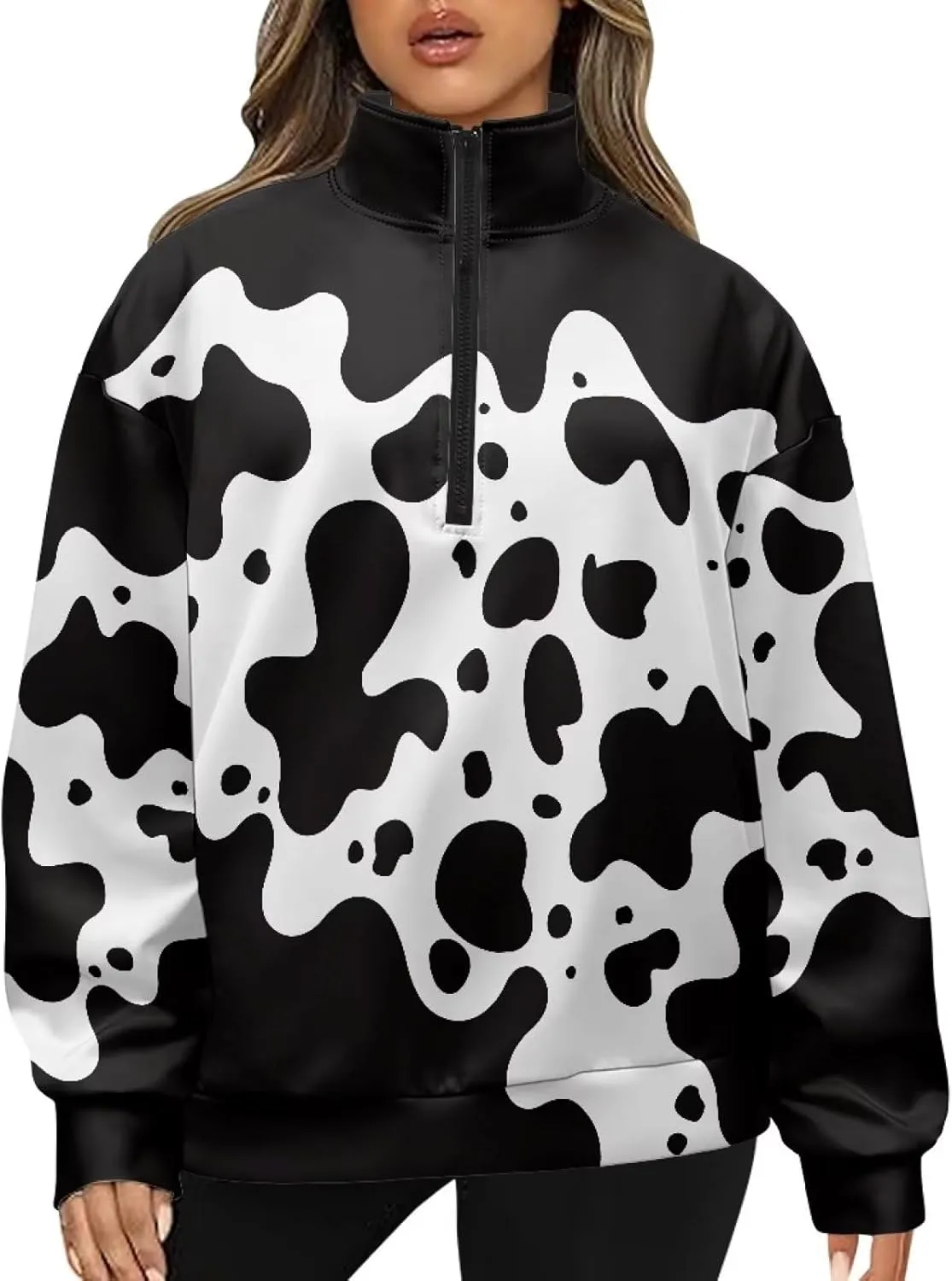 Ystardream Oversized Quarter Zip Sweatshirt Women Half Zip Hoodies S-3XL