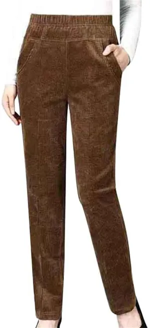 ZYXTIM Women's Fleece Lined Corduroy Pants Plus Size Elastic Waist Casual Pull On Soft Comfy Joggers Hiking Thermal Bottoms